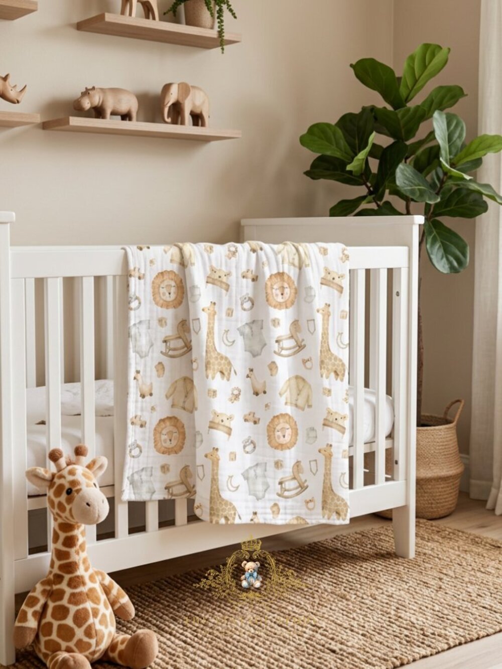 NWT Cute Baby Swaddling Receiving Blanket Bamboo Cotton Muslin Safari Nursery